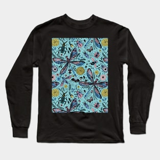 Doodle bugs on pool blue Long Sleeve T-Shirt